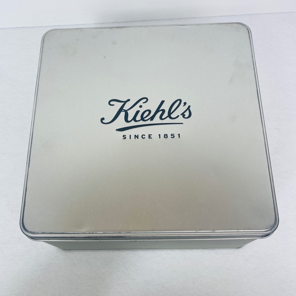 Kiehl's Storage Tin Unisex OS Square Silver Logo Metal Box Good